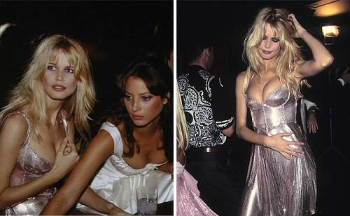Клаудия Шиффер (и Кристи Терлингтон) на вечеринке Versace After Party в Париже, 1994 год.