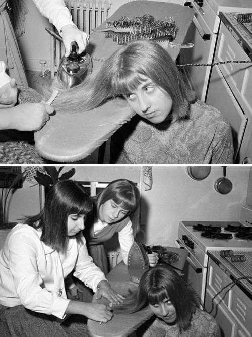 Выпрямление волос настоящим утюжком в Нью-Йорке, 1964 год.