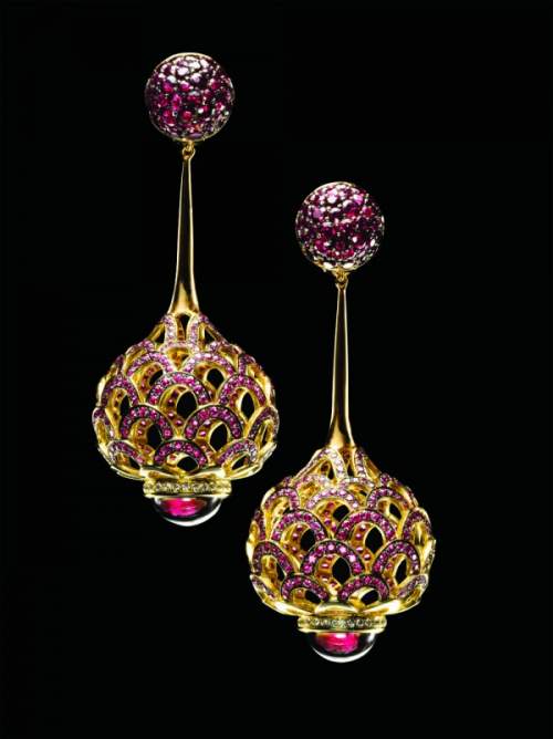 Серьги "Volute": Розовое золото, рубины, родолиты, бриллианты